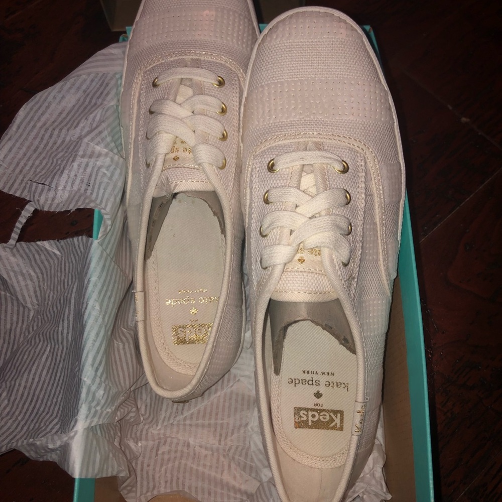 Keds Sneakers in Light Pink/Blush with Gold Eyelets